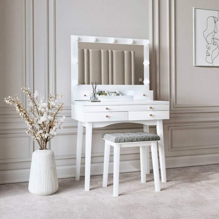Makeup Organizer Mirror Wall-mounted makeup station furniture for small rooms
