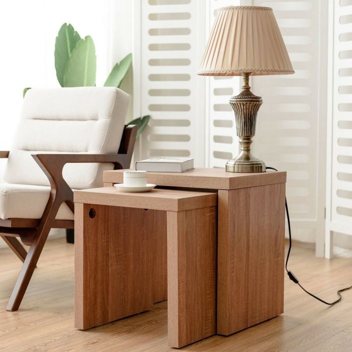 Jessica Solid Wood 3 Piece Nesting Table - Natural Finish - Decornation Jessica Solid Wood 3 Piece Nesting Table - Natural Finish - Decornation
