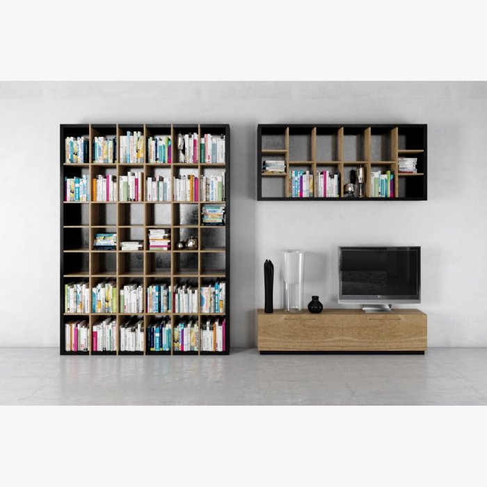 Harmony 4 Bay Media Unit - Aluminum + Wood Shelves and Cabinets ... Modular media unit furniture with bookshelves