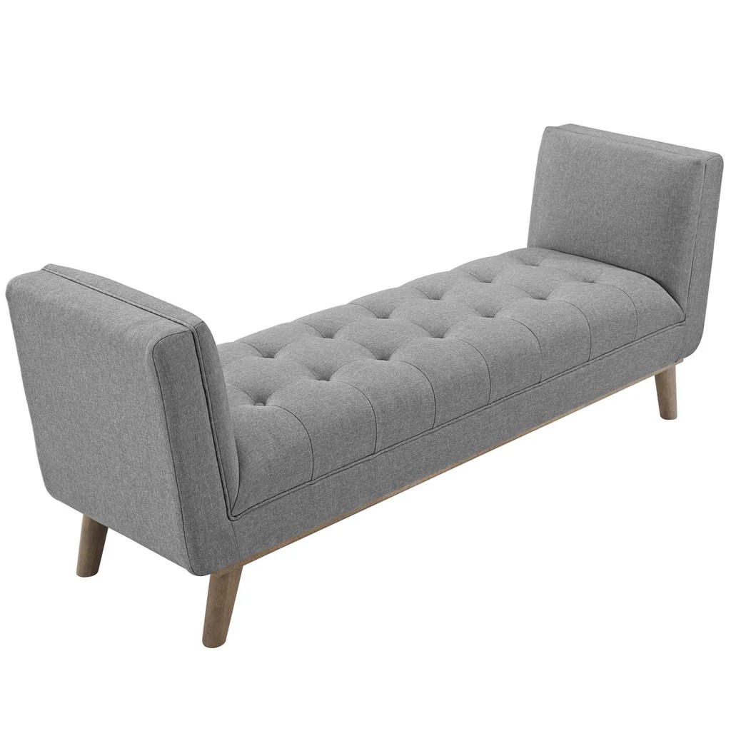 Haven Tufted Button Upholstered Fabric Accent Bench in Light Gray Tufted accent bench furniture with soft fabric