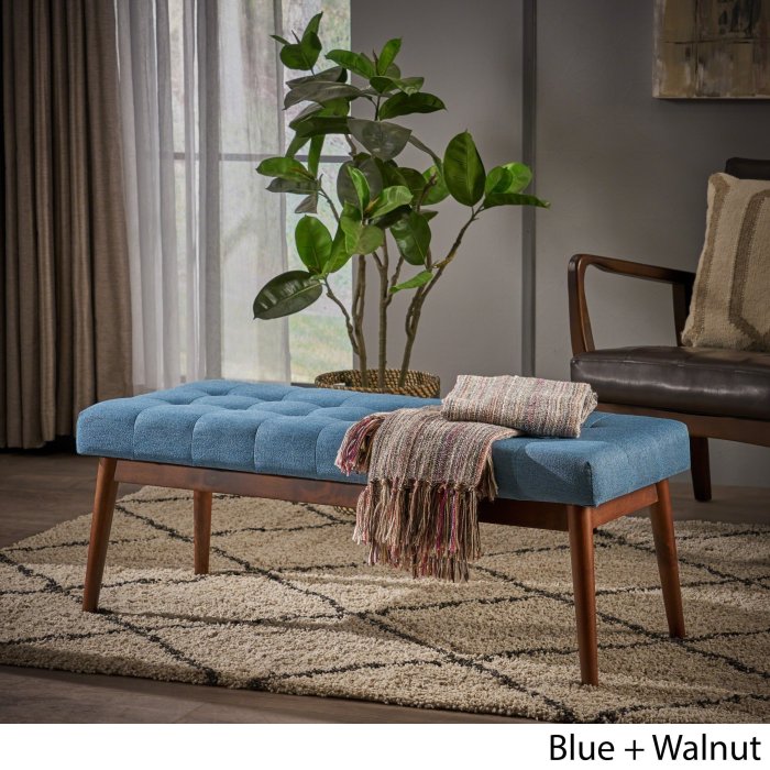 Mid Century Tufted Fabric Ottoman Bench - Sanfurniture.ae Mid Century Tufted Fabric Ottoman Bench - Sanfurniture.ae