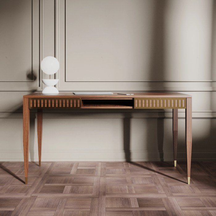 Walnut Office Desk With Two Solid Walnut Drawers and Shelf With Brass ... Walnut office desk furniture with cable organizer
