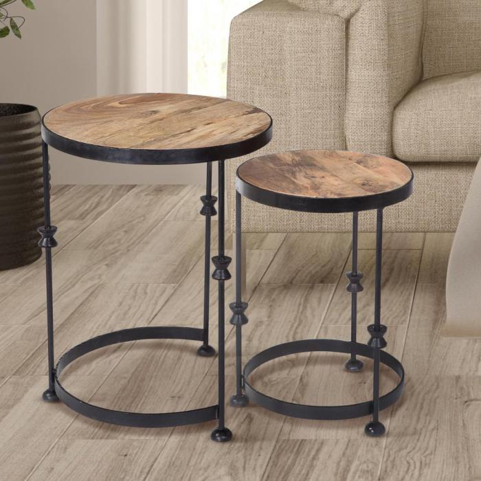 Contemporary Solid Acacia Wood Nesting End Tables (Set of 3 ... Nesting end table furniture with wood finish